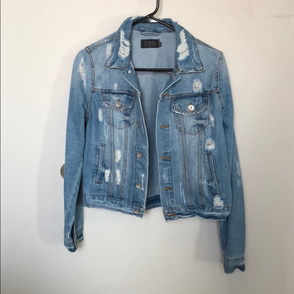 Distressed light jean jacket